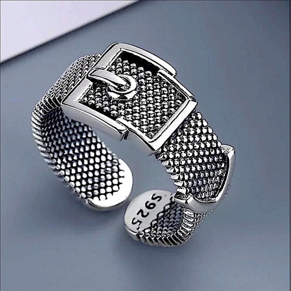 Sterling Silver Buckle Design Cuff Bracelet & Ring Bundle - Picture 7 of 8